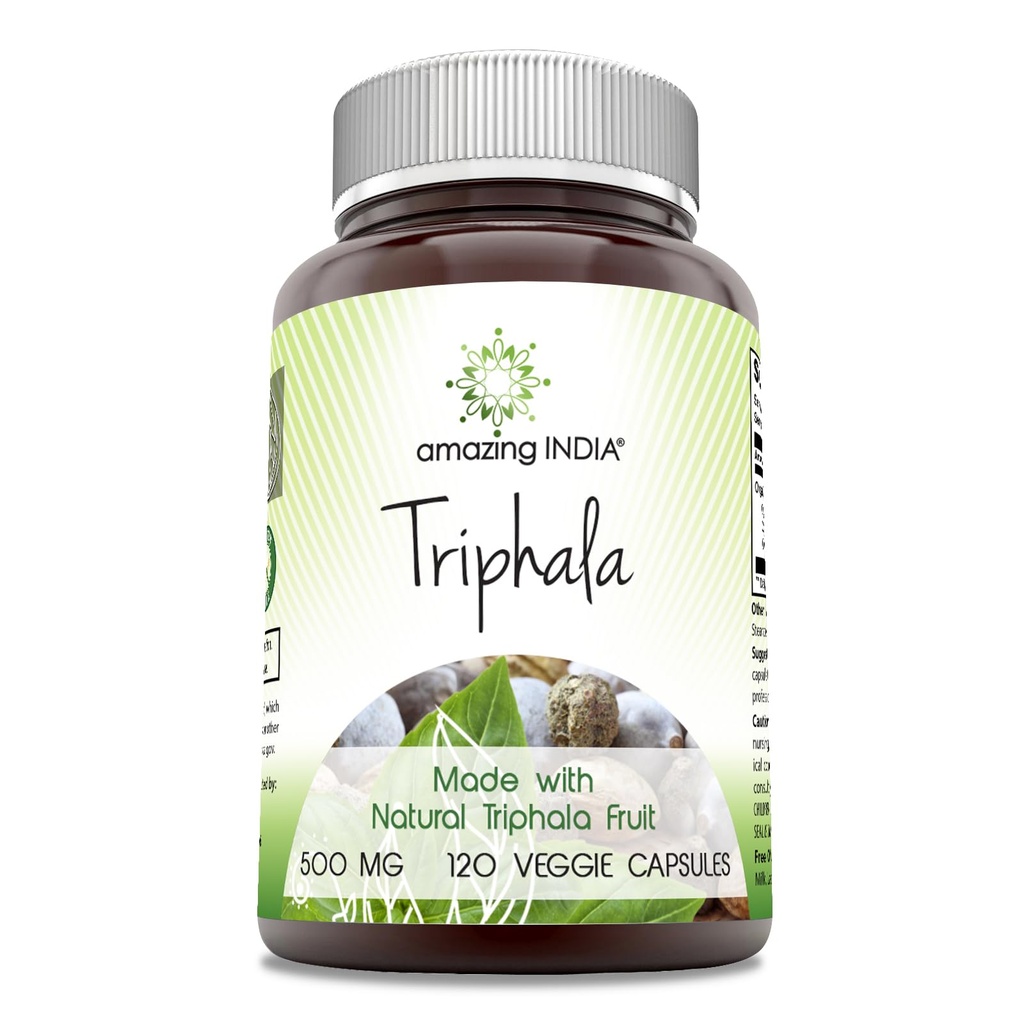 Increíble India Natural Triphala Suplemento Silencio 500 Mg per Serving Silencio 120 Veggie Capsules ← No Gluten-Free TEN Made in USA