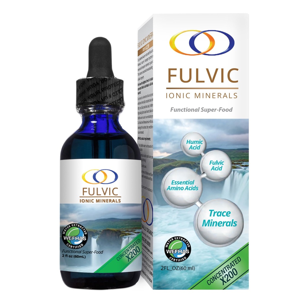 Agua óptimamente Orgánica Extracto Minerales Iónicos Fulvic X200 - BioActivo Ácido Fulvico, Ácido Humico, Minerales Trace, Electrolitos & Aminoácidos Esenciales - 5+ Month Supply