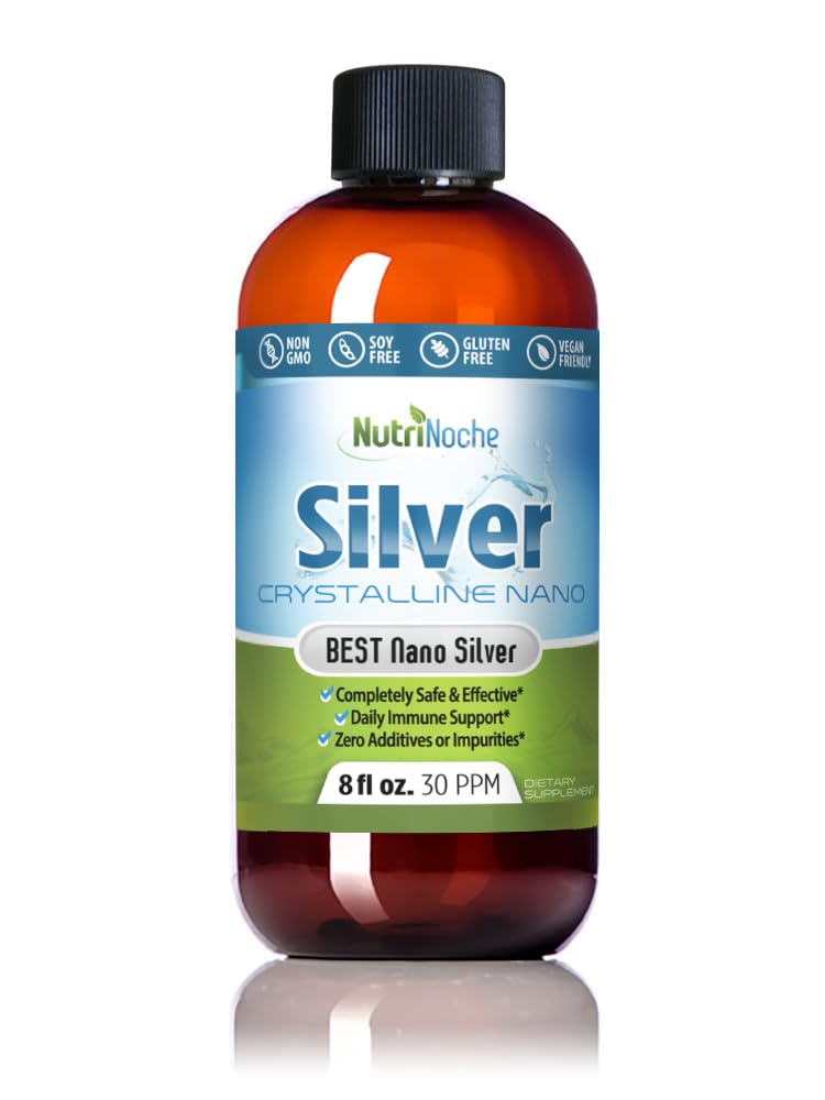 NutriNoche Colloidal Silver Liquid - Premium Silver for Immune Support - Organic Plata Coloidal para Tomar - 99.99% Ultra Pure Nano Partículas para la absorción óptima - 30 ppm 8 oz