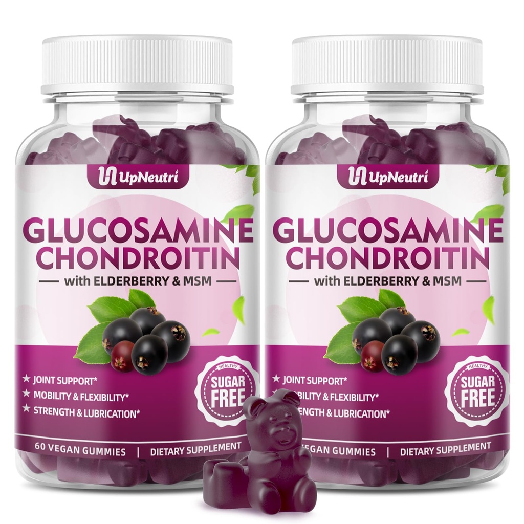 GGlucosamine Chondroitin Gummies Sugar Free, Extra Strength 1500mg Glucosamine with Chondroitin MSM & Turmeric, Joint Support Supplement for Men &amp; Women Joint Health (120 Count (Pack of 2))