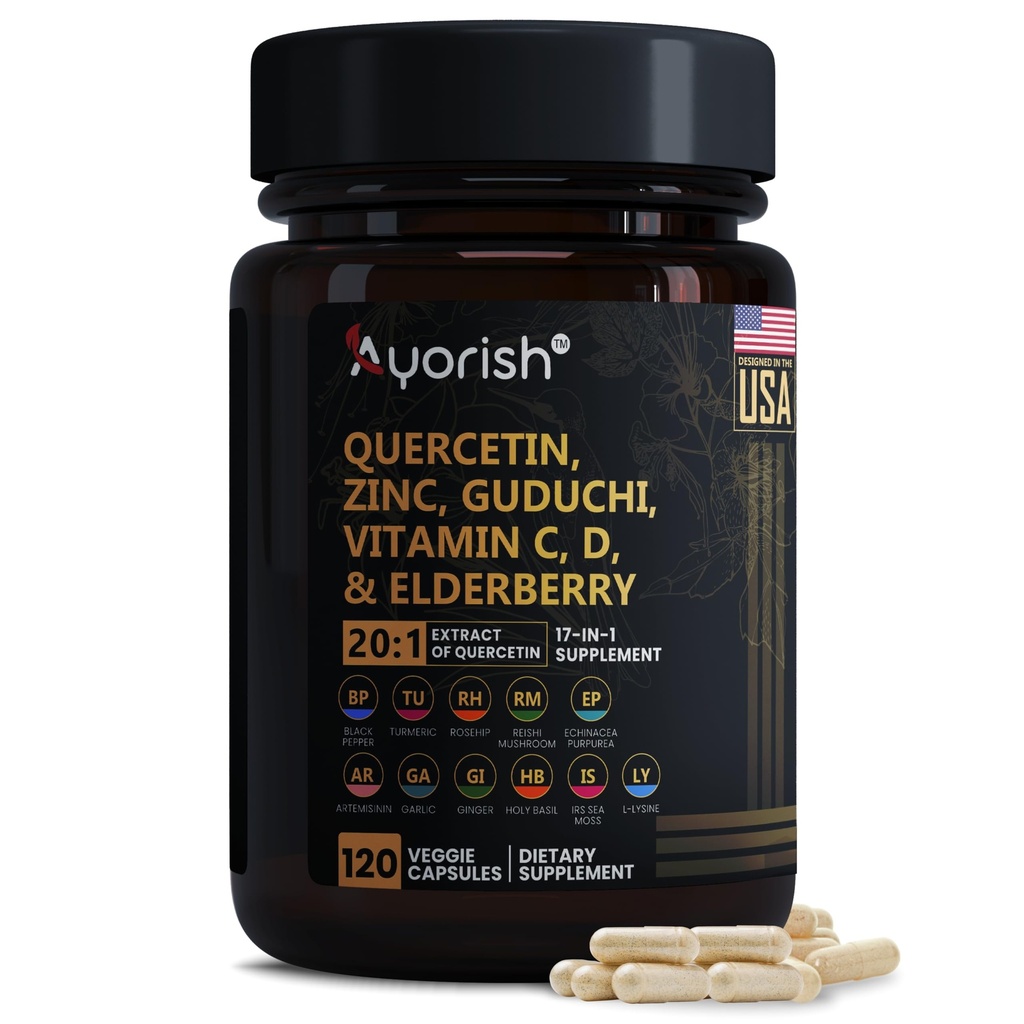 Quercetina Zinc Vitamina C Bromelaina Vitamina D Bromelaina Elderberry - Lung Immune Support Suplemento Adultos con Artemisinina, Moss Marítimo, Echinacea, Alivio 120 Conde