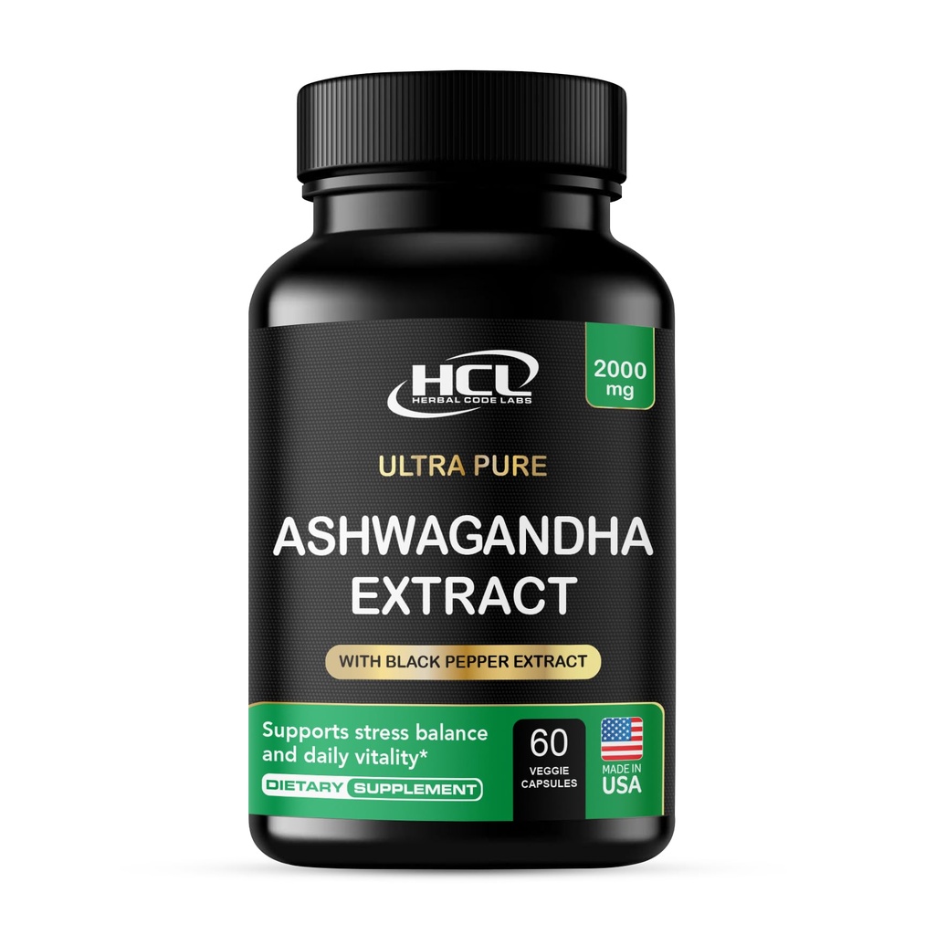 Orgánica Ashwagandha Capsules 2000 MG Root Powder Extracto con Black Pepper & Lemon Balm 2 Month Supply - Natural Way to Relieve Stress