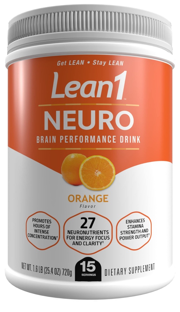 Lean1 Neuro, Energía mental Powder Bebida, sabor a naranja, 15 tubo de servicio por Nutrition53