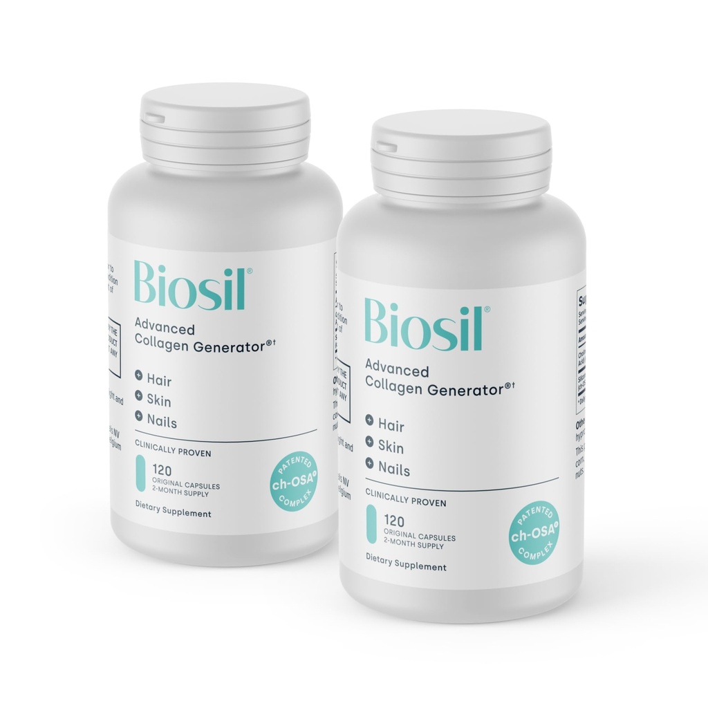 Biosil Collagen Booster Suplemento - 120 cápsulas originales, paquete de 2 - Activador de ch-OSA patentado para la piel, el cabello, las uñas &amp; juntas - Soportes Producción natural - 120-Day Supply