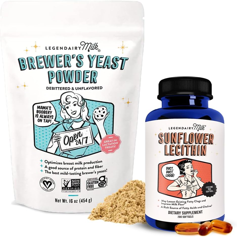 Legendairy Milk Sunflower Lecithin + Levadura de Brewer - Suplemento de lactancia para aumentar el suministro de leche materna y el apoyo bordado Ducts de leche