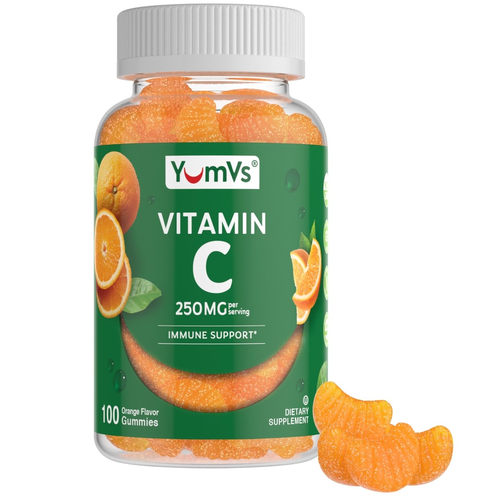 Vitamina C Gummies para Adultos - 250 mg Yummy Vitamin C Gummy - VIT C Gummies - Suplemento de Apoyo Inmunitario -Orange Flavored Kosher, Halal, Gluten Free (100 Conde)