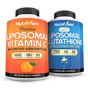 Nutrivein Premium Liposomal Vitamina C 1650mg & Liposomal Glutathione Bundle - Alta Absorción Ascorbic Acid Plus Master Antioxidant &amp; Liver Cleanse - Non-GMO, Vegan/Vegetarian - 180 + 60 cápsulas