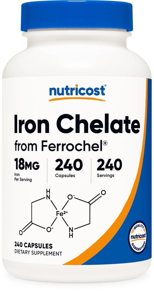 Nutricost Hierro Chelated (de Ferrochel) 18mg, 240 cápsulas - Gluten Free, non GMO Iron Chelate Suplemento
