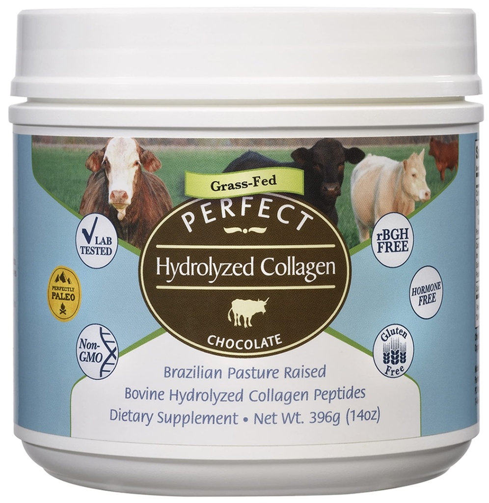 Perfect Supplements - Perfect Hydrolyzed Collagen Chocolate – 396 Grams – Bovine Hydrolyzed Collagen Peptides – Pesticide & Hormone Free – Brazil