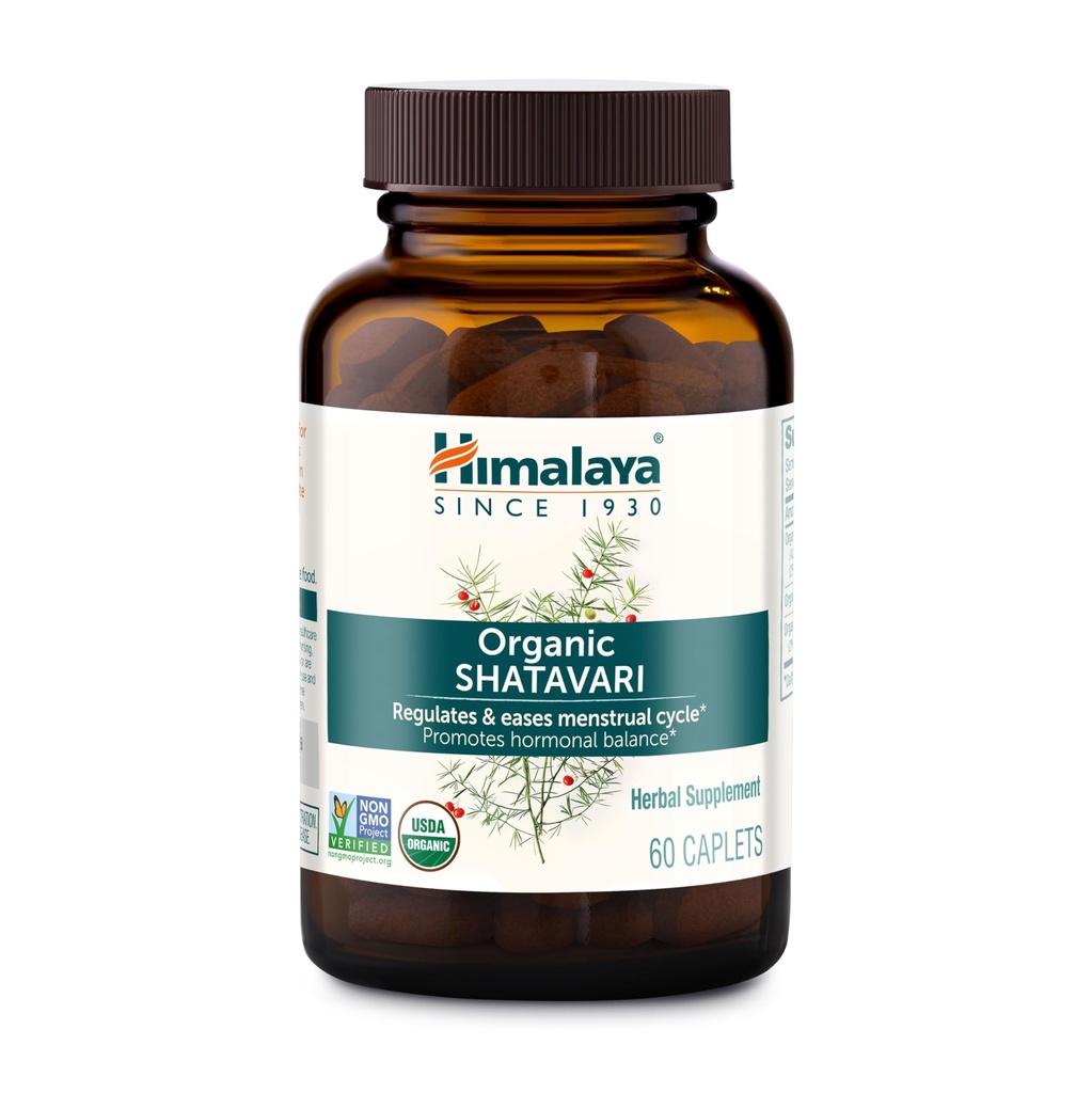 Himalaya Orgánica Shatavari - Promueve Equilibrio de Hormonas para Mujeres y Alivio del Cántico Menstrual - USDA Organic, Vegan, Gluten Free, 1300 mg, 60 cápsulas