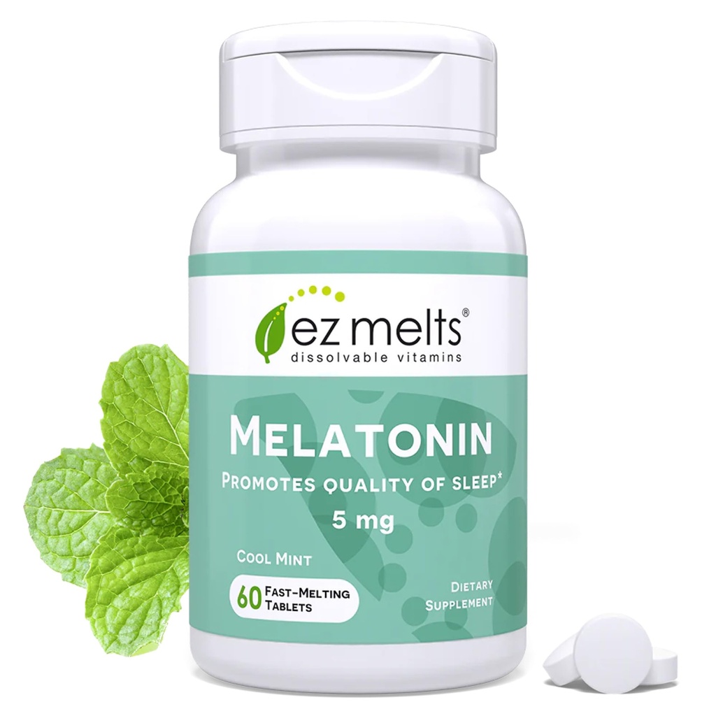 EZ Melts Melatonina dissolvable, 5 mg, Sugar-libre, 2 meses de suministro, Cool Mint-Flavored - 1 paquete