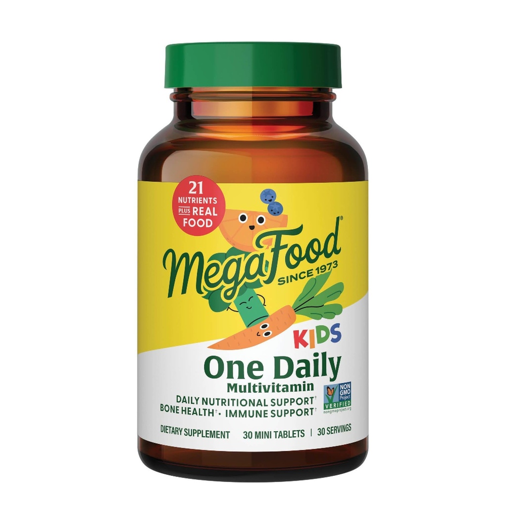 MegaFood Kids One Daily Multivitamin - Conveniente Mini Multivitamínico para Niños - con zinc, vitaminas C, B & D - Vegetariano, Gluten Gratis, No GMO - 30 Tablets, 30 Servings
