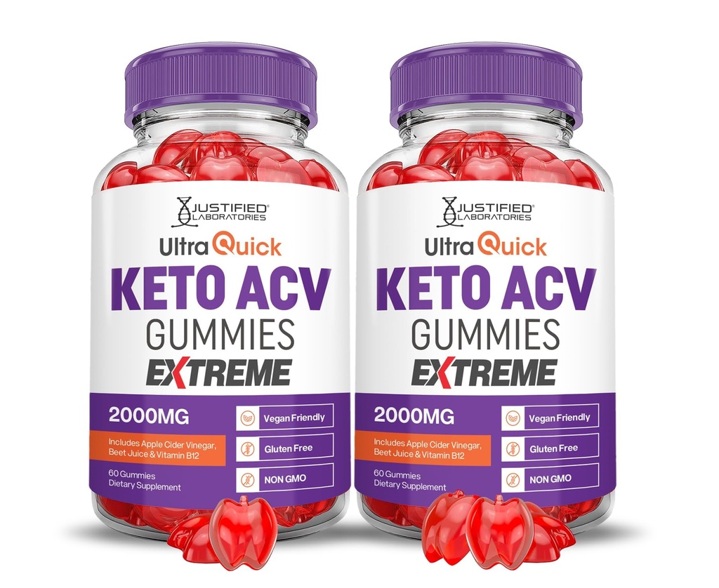 Laboratorios Justificados (2 Pack Ultra Quick Keto ACV Gummies Extreme 2000MG Ultraquick Keto Gummies Apple Sider Vinegar Formulado con Pomegranate Beet Juice Powder B12 Vegan Non GMO 120 Gummys
