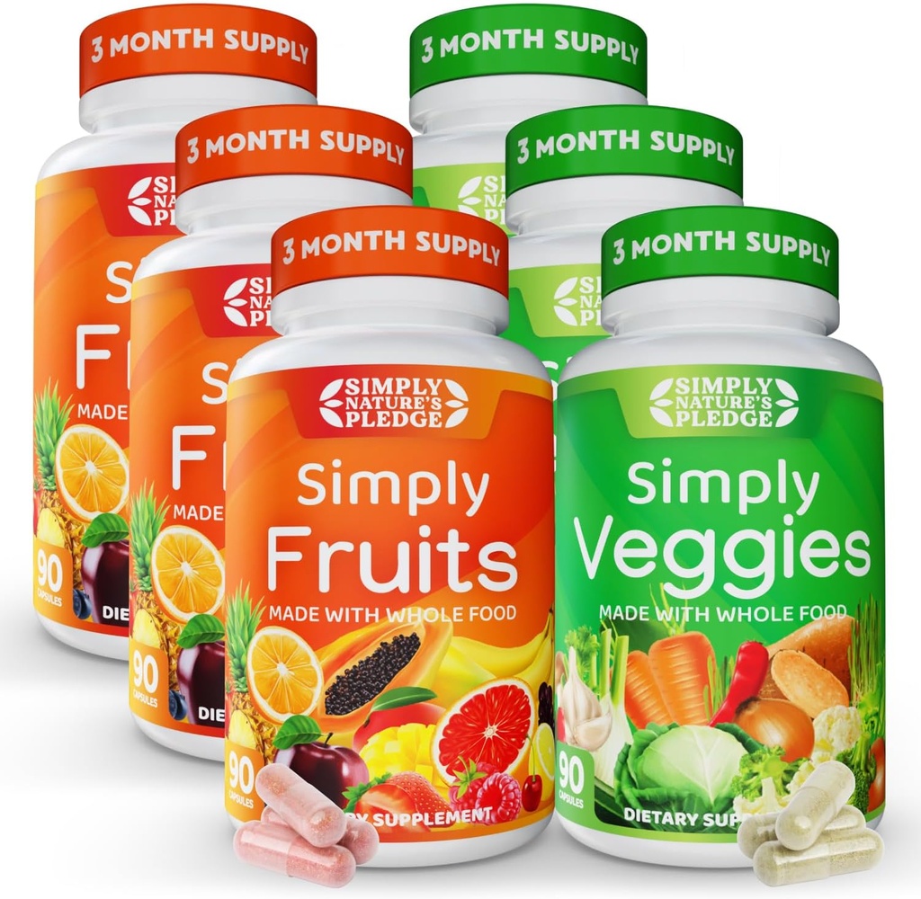 Simplemente la Promesa de la Naturaleza - Empaquetado con 42 Frutas y Verduras Diferentes - 3 Mes de Suministro- Hecho con Superalimentos Alimentarios completos - con Aloe Vera – 100% Soy Gratis - 540 cápsulas