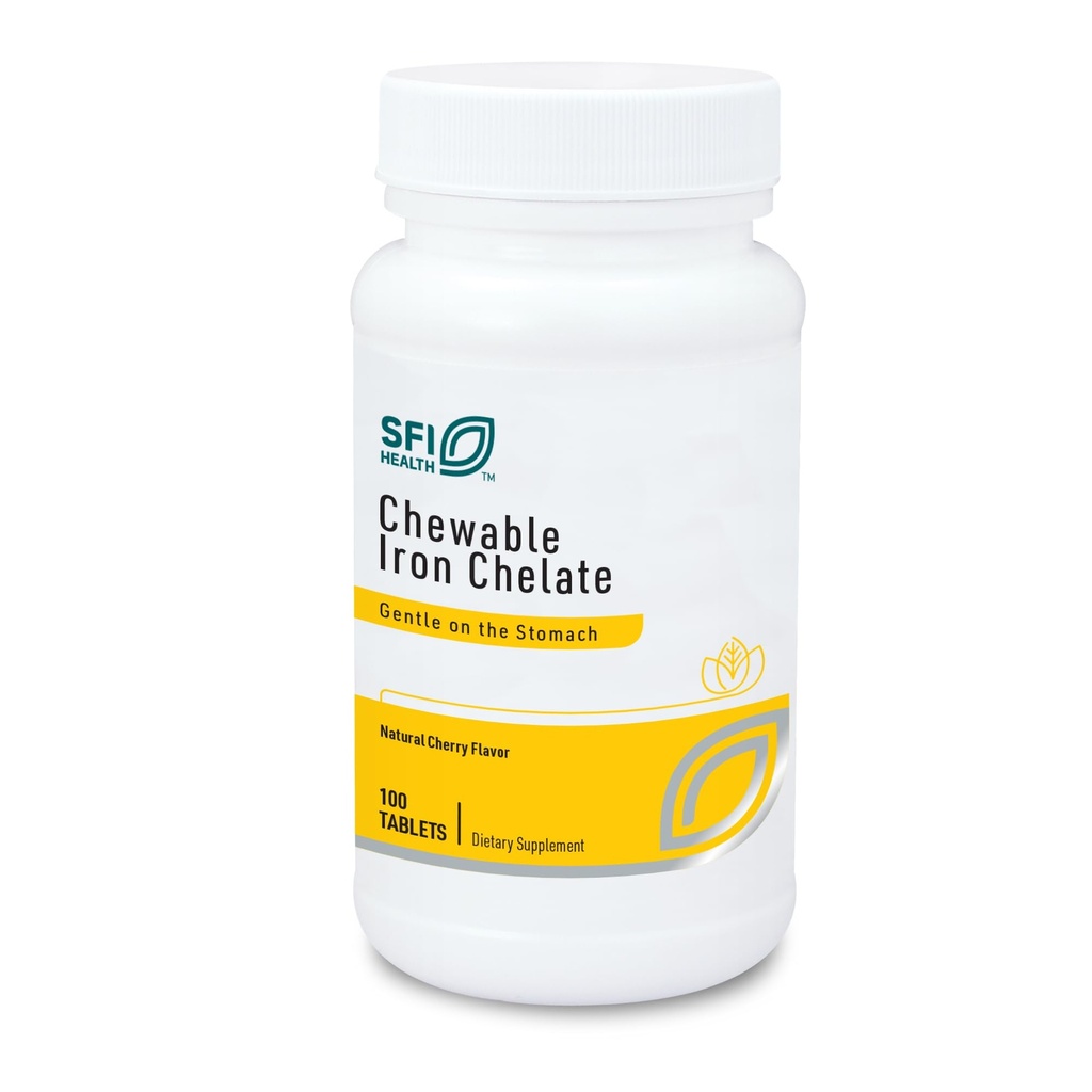 Klaire Labs SFI Health Chelate de hierro picable - 30 Milligrams Elemental Iron, Easy on The Stomach " Hypoallergenic, Natural Cherry Flavor (100 Tablets)