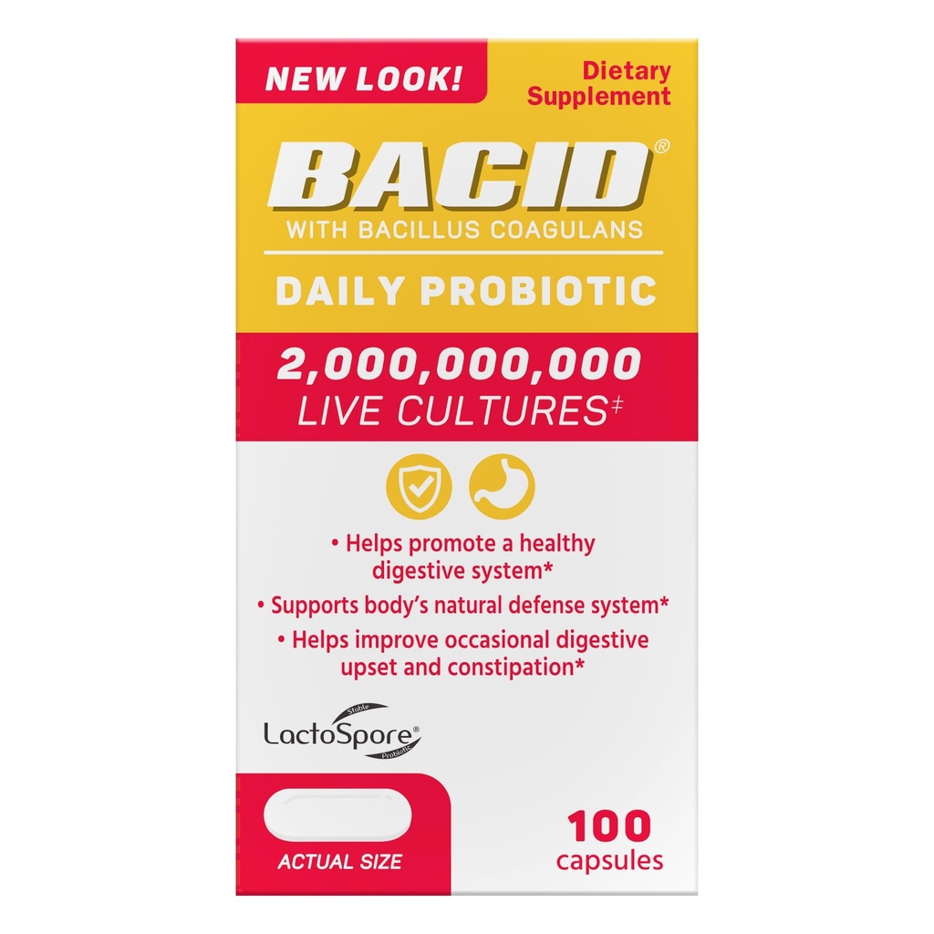 Probiótico diario con Bacillus Coagulans, Suplemento dietético para la salud digestiva, 100 cápsulas