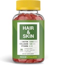 Vitaminas de Noor El cabello haal Vitaminas Biotina, Collagen, Silica, Vitamina C &amp; E Soporta el cabello, la piel &amp; la salud de la uñas; las vitaminas del maní de fresa natural. GMO, Gluten Free &amp; a Certified Halal Vitamin (90 Cuenta)