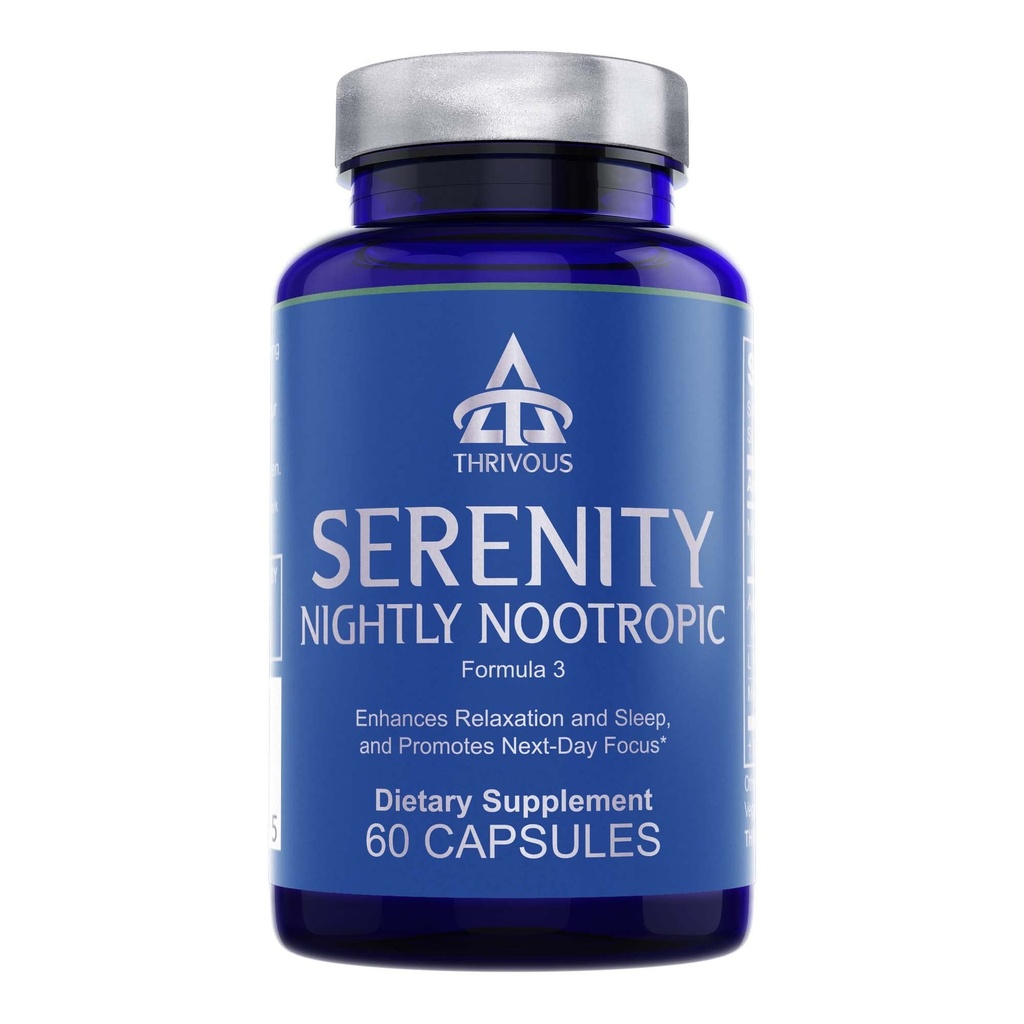 Thrivous Serenity Nightly Nootropic – Sleep & Relaxation Formula con KSM-66 Ashwagandha, L-Theanine, Magnesium Glycinate &amp; Melatonin – 60 cápsulas Vegan