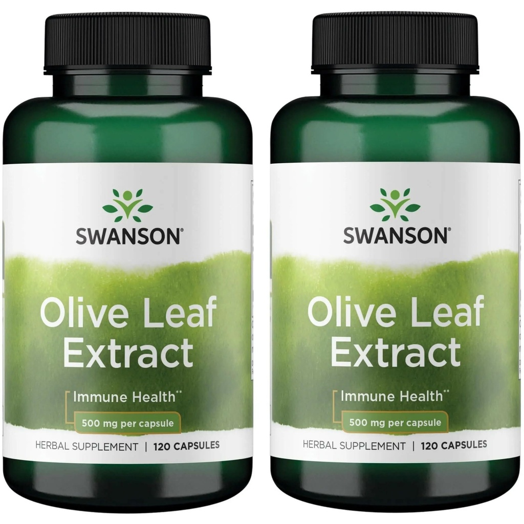 Extracto de hoja de oliva Swanson cápsulas con 20% de Oleuropeina - (120 cápsulas, 500 mg cada uno) 2 botellas