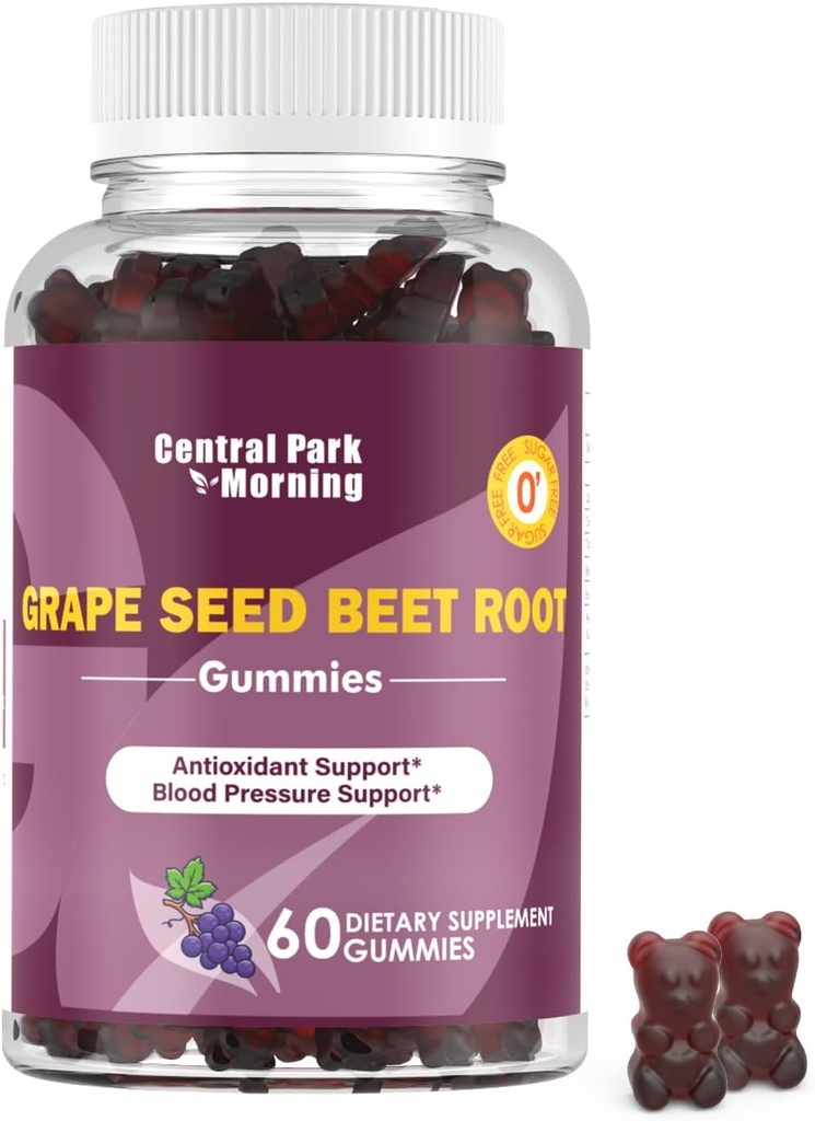 Grape Seed Sugar Beet Energy Gummies, Nitric Oxide and Blood Pressure Support, Grape Seed Extract " Non-GMO Beet Root Gummies, Grape Flavor