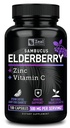 Zeal Naturals Max Strength Elderberry Capsules + Zinc + Vitamin C tención 500mg para Immune System Support with Black Sambucus Elderberry ← 100 Count ← 3-in-1 Immune Support for Adults