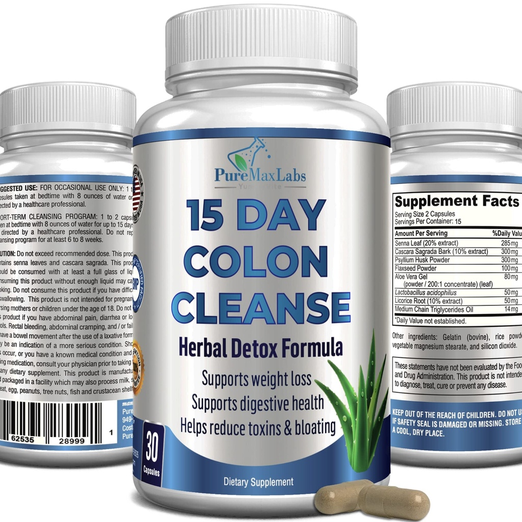 YUMMYVITE 15 días Colon Cleanse y Detox, Herbal Detox Formula, soporta la pérdida de peso, el alivio del estreñimiento - Boosts Energy. Toxinas Flush, limpiador de colon natural seguro para hombres y mujeres - 30 cápsulas