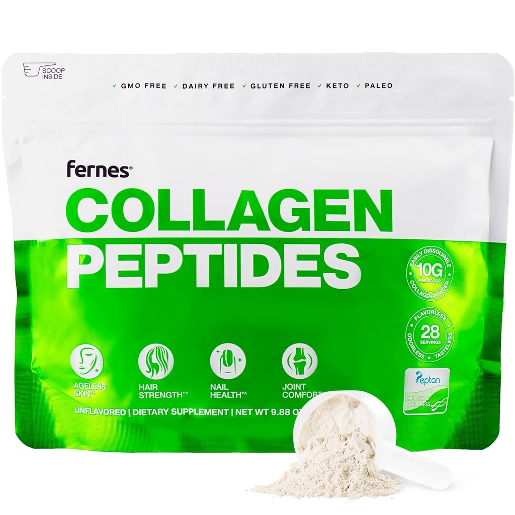Hidrolyzed Collagen Peptides Suplemento para Hombres Mujer - Conjunto, Cabello, Piel & Nails Soporte - Grass Fed Tipo I & III - Keto, Paleo - 28 Servings, 9.88 oz, Unflavored Powder