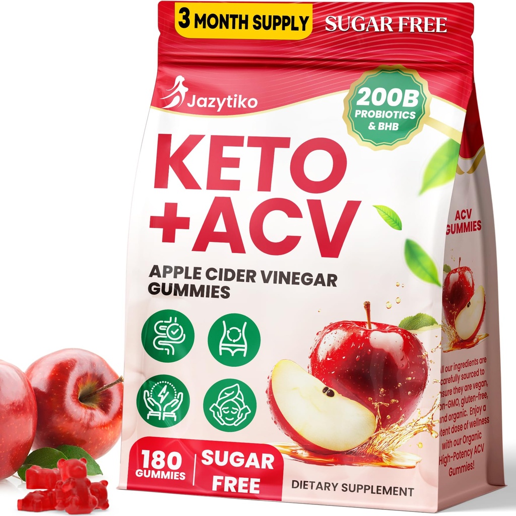 Manzana Vinagre Gummies, Avanzado ACV Gummy con Probióticos, BHB, B12 y Keto Support - Keto Acv Gummies para Detox, Metabolismo, Digestión, Gut &amp; Immune Health - Sugar Free, Vegan, 180 Condes