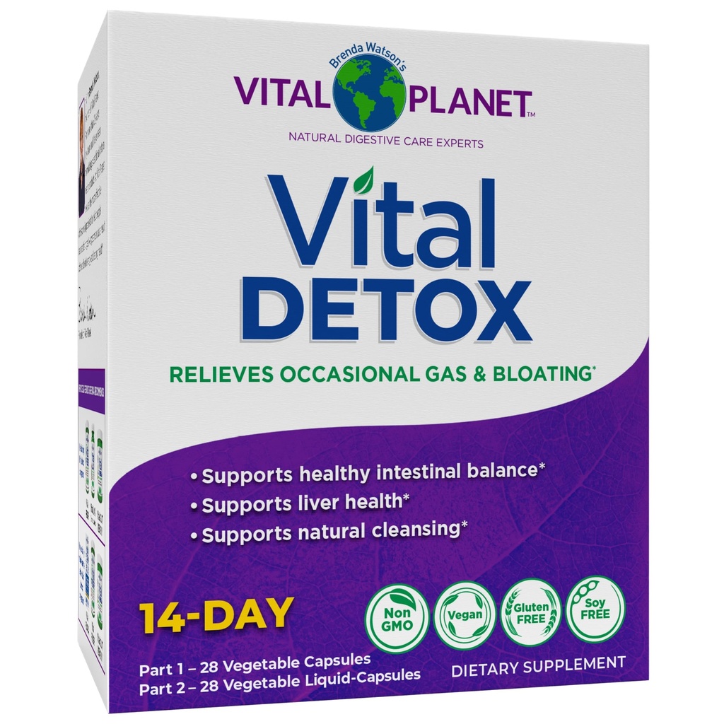 Vital Planet - Vital Detox con Leche Thistle, Quercetin, Alfa Lipoic Acid, Choline, y Herbs, para el Gas y Bloating ocasionales, soporta saludable equilibrio intestinal, 2-Parte 14 Day Kit, 56 cápsulas