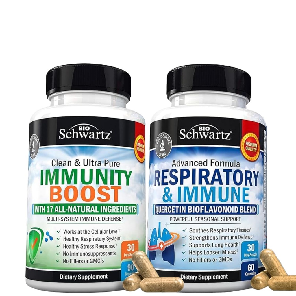 BioSchwartz Respiratory &amp; Immune Lung Support Supplement with Quercetin (1 Month Supply) Plus 17 in 1 Immune Support Supplement with Antioxidants (1 Month Supply)