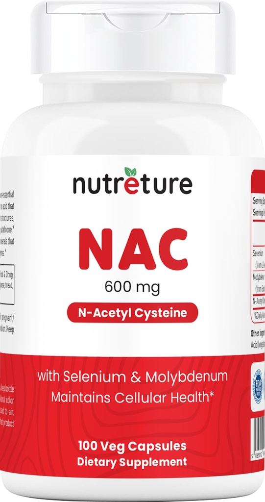 Suplemento NAC N-Acetyl Cysteine Liver Suplemento con Selenium &amp; Molybdenum for Liver Health ← N-Acetyl Cysteine 600 mg 100 cápsulas