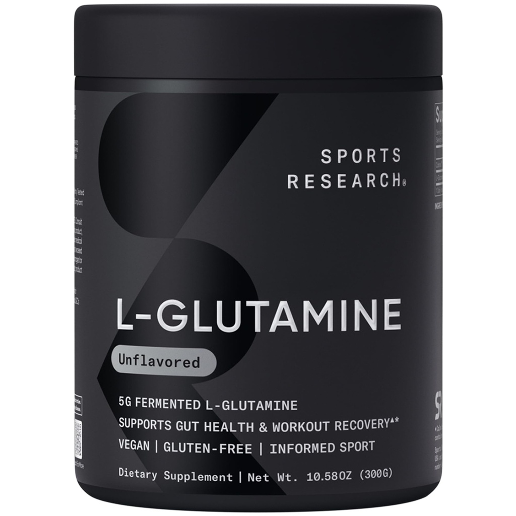 Sports Research® L-Glutamine - Recuperación de entrenamiento, Immune Health & Gut Health Support - 5 G Por Serving - 10.58 Oz