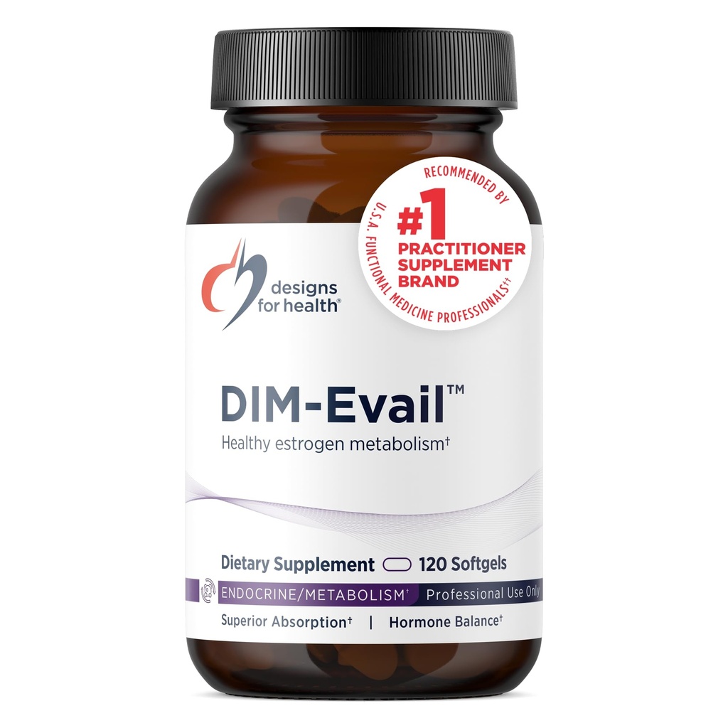 Diseños para la salud DIM-Evail - 100mg DIM Suplemento mejorado Absorción Diindolylmetano - Apoyos Metabolismo de Estrógeno Salud de las Mujeres - No GMO &amp; Soy-Free (120 Softgels)