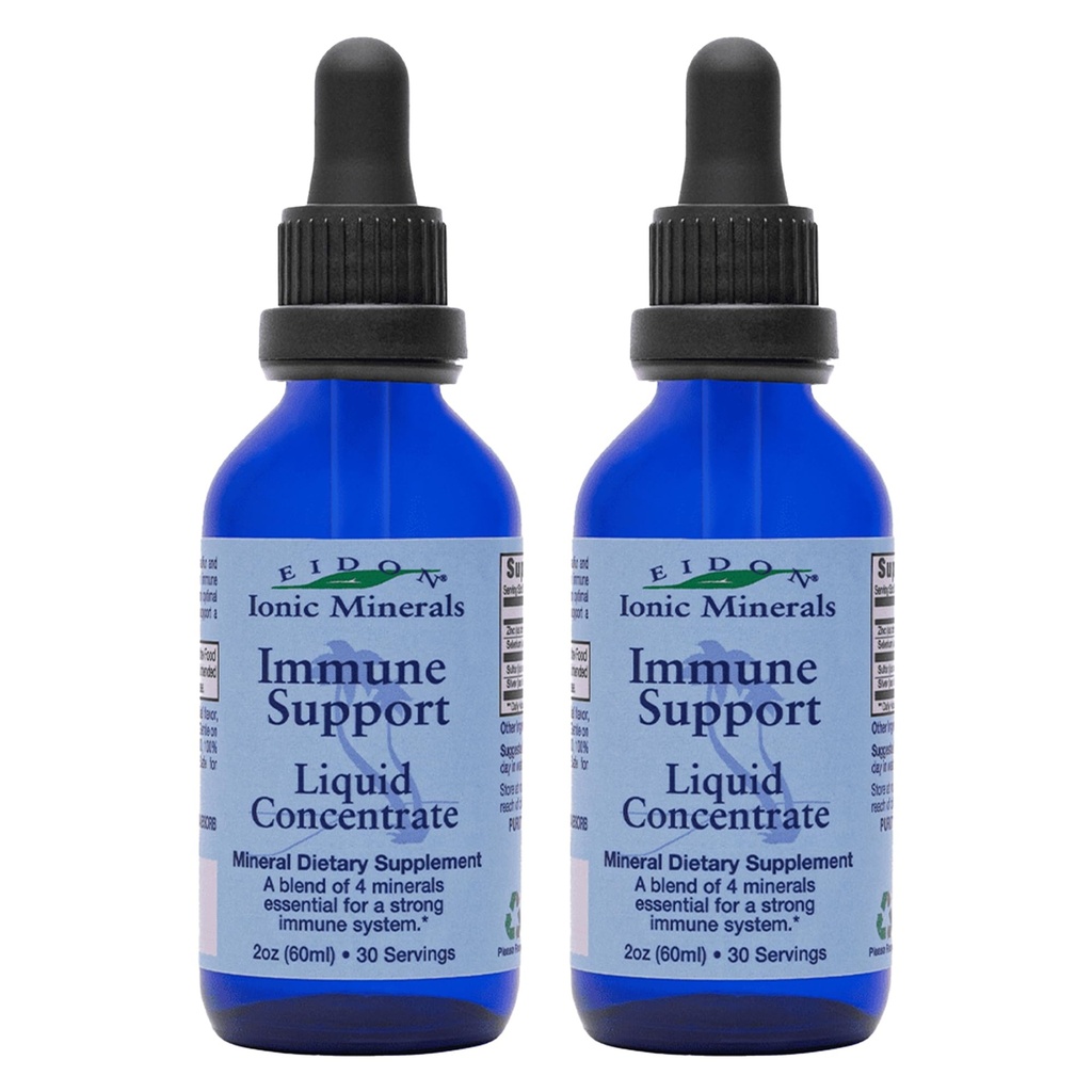 Eidon Ionic Minerals Immune Support Supplement Liquid Concentrate - Mineral Drops with Zinc, Selenium, Support &amp; Maintain Immune System, Bioavailable, No Preservatives - 2 oz (Pack of 2)