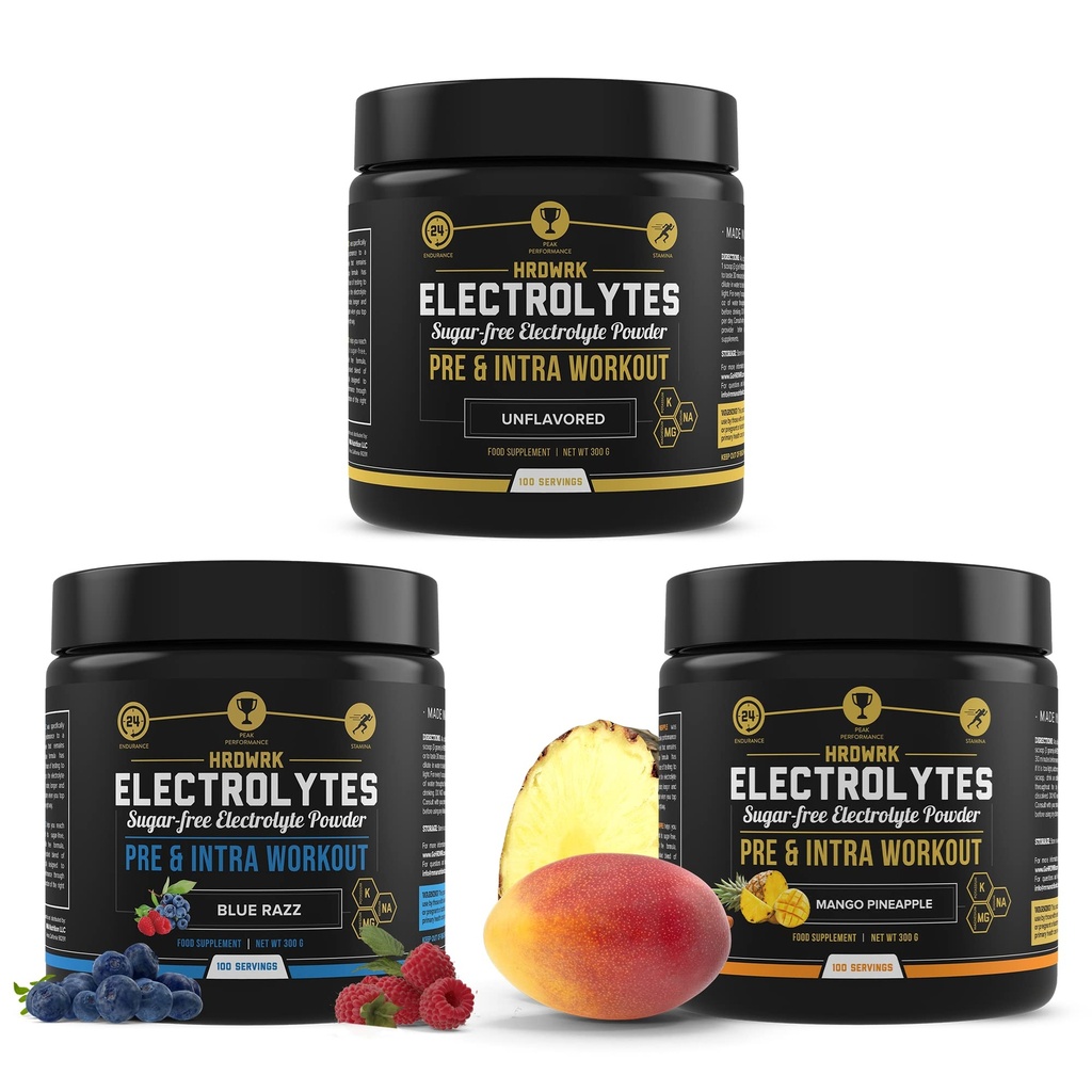 MMA Nutrition HRDWRK - 100 Servings Keto Electrolytes Powder Hydration Sugar Free - Electrolyte Powder to Boost Endurance " Reduce Fatiga with Electrolytes Supplement Set of 3