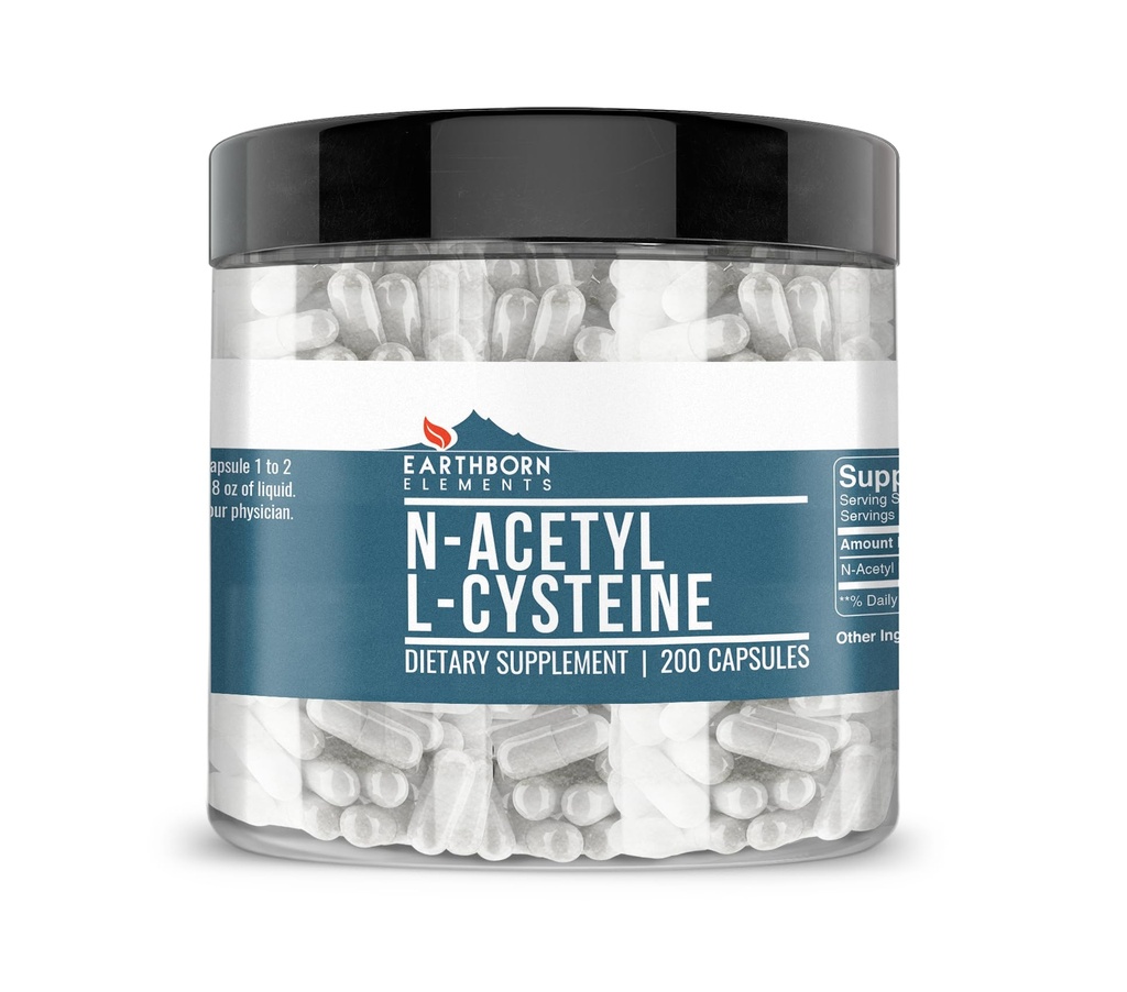 Elementos terrestres NAC N-Acetyl L-Cysteine 200 Capsules, Puro ' Undiluted, No Additives