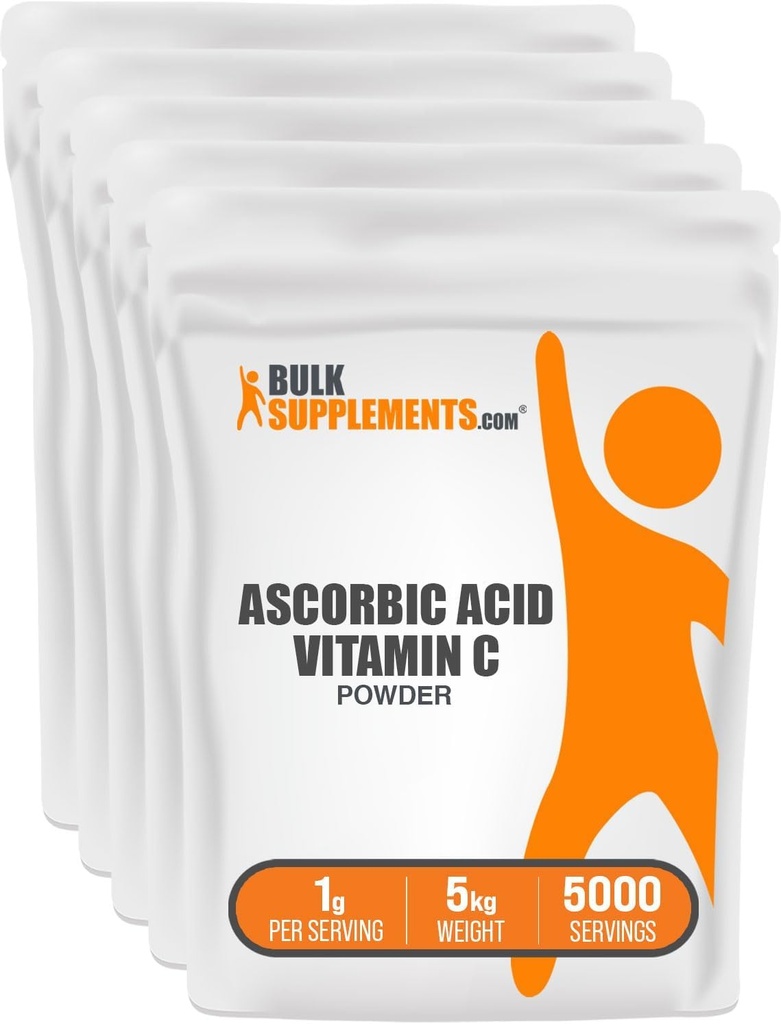BulkSupplements.com Polvo de ácido ascórbico - Suplemento de vitamina C, Grado de alimentos ácido ascórbico - Vitamina contaminada C, Apoyo inmunológico - Gluten libre, 1g por ser, 5kg (11 libras) (Pack of 5)