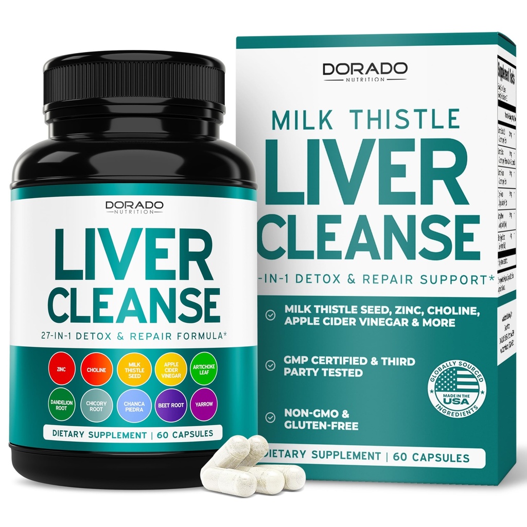 Liver Cleanse Detox " Repair 27 in 1 Formula - Milk Thistle, Dandelion Root, Turmeric, Artichoke Extract " Más - Liver Detox Support Supplement - 3rd Party Tested, Vegan Safe " USA Made (60 Count)