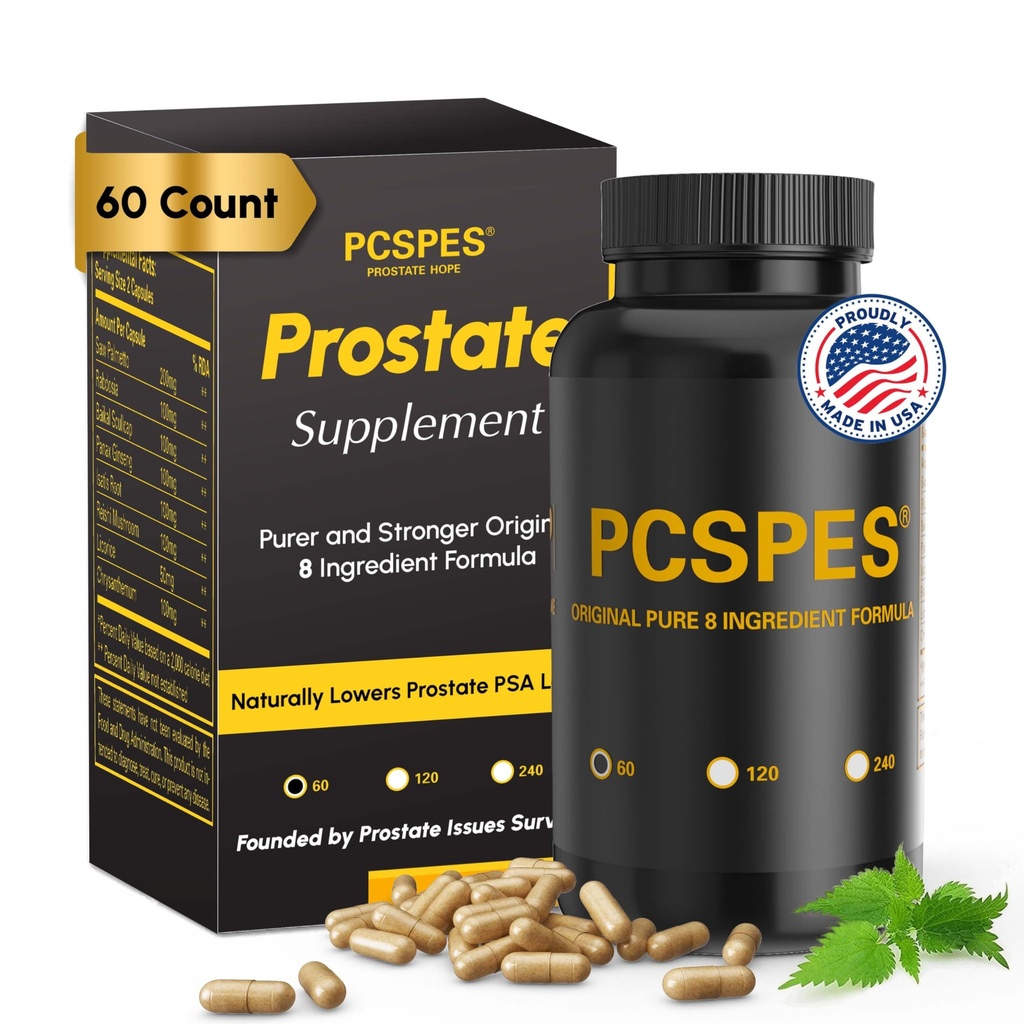 Suplementos de salud de próstata para hombres - Niveles bajos de PSA Naturalmente con hierbas Saw Palmetto " 7 hierbas puras - Suplementos de control de vejiga " Reducir la instrucción nocturna 60 Cuenta