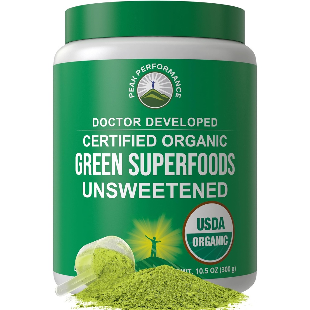 Super Greens Powder con 25+ Ingredientes orgánicos para Max Energy y rendimiento deportivo. Vegan Keto Green Juice Daily Drink