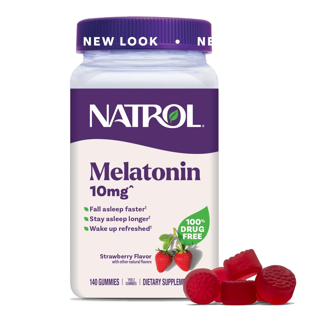 Natrol Melatonin Gummies, Sleep Support for Adults, Melatonin 10 mg, 140 Strawberry-Flavored, Hasta 70 Días