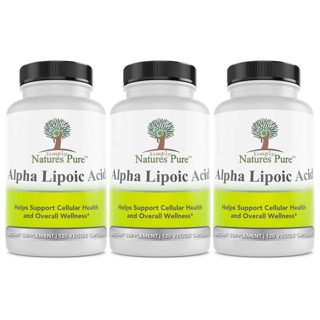 Simplemente Naturalezas Pure Alpha Lipoic Acid 600mg 360 Veggie Capsules, Non-GMO Thioctic Acid 12 Month Supply
