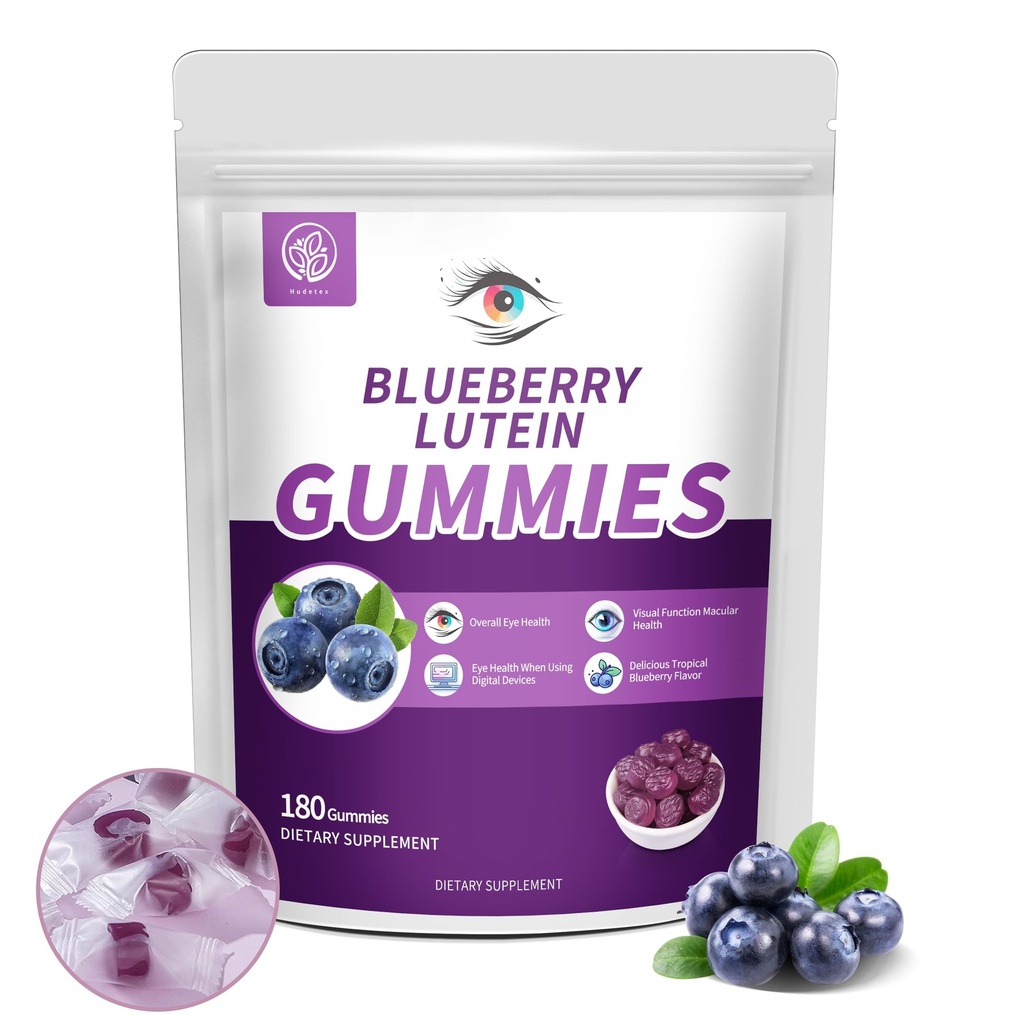 Blueberry Lutein Eye Vitaminas Gummies with 180 Count - 3 Month Supply, Vegan Eye Health Supplement for Kids and Adult, Lutein Gummies for Vision Clarity and Blue Light Support
