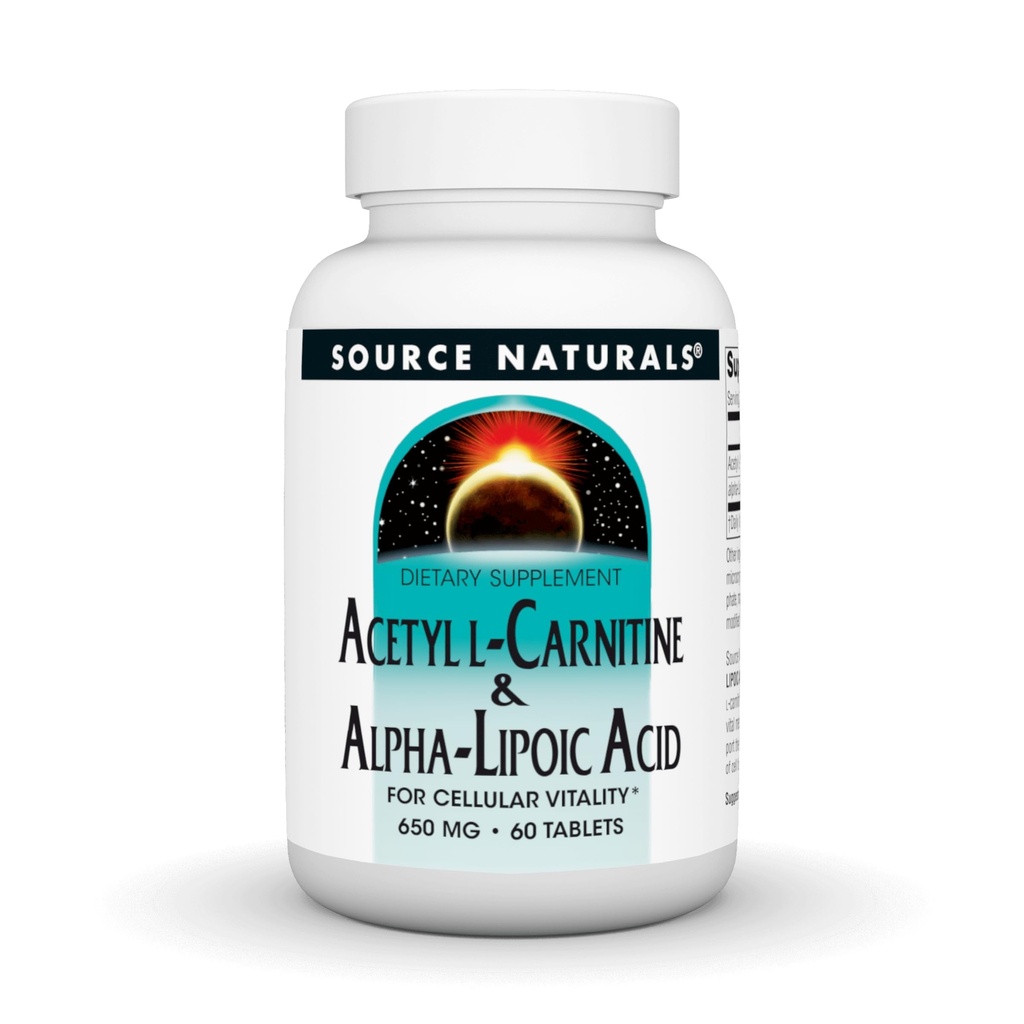 Fuente Naturals Acetyl L-Carnitina & Ácido Alfa-Lipoico, para Vitalidad Celular*, 650mg - 60 Tabletas