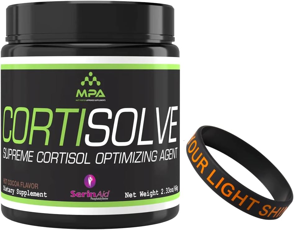 MPA Supps CortiSolve - Supreme Cortisol Optimizing Agent Bundle with a Motivational Wristband pulsera to Motivate and Support You - 28 Servings - Hot Cocoa