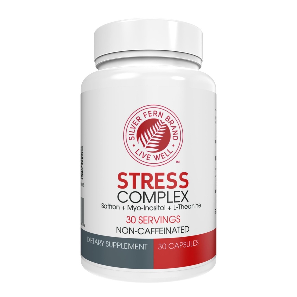 Suplemento Complejo de Estrés de Fern de Plata - Sin Caffeine - Dormir, Worry, Mood &amp; More - con Suplementos de Saffron, L-Theanine, &amp; Myo-inositol - Suplemento de Alivio de Estrés Natural (Pack of 1)