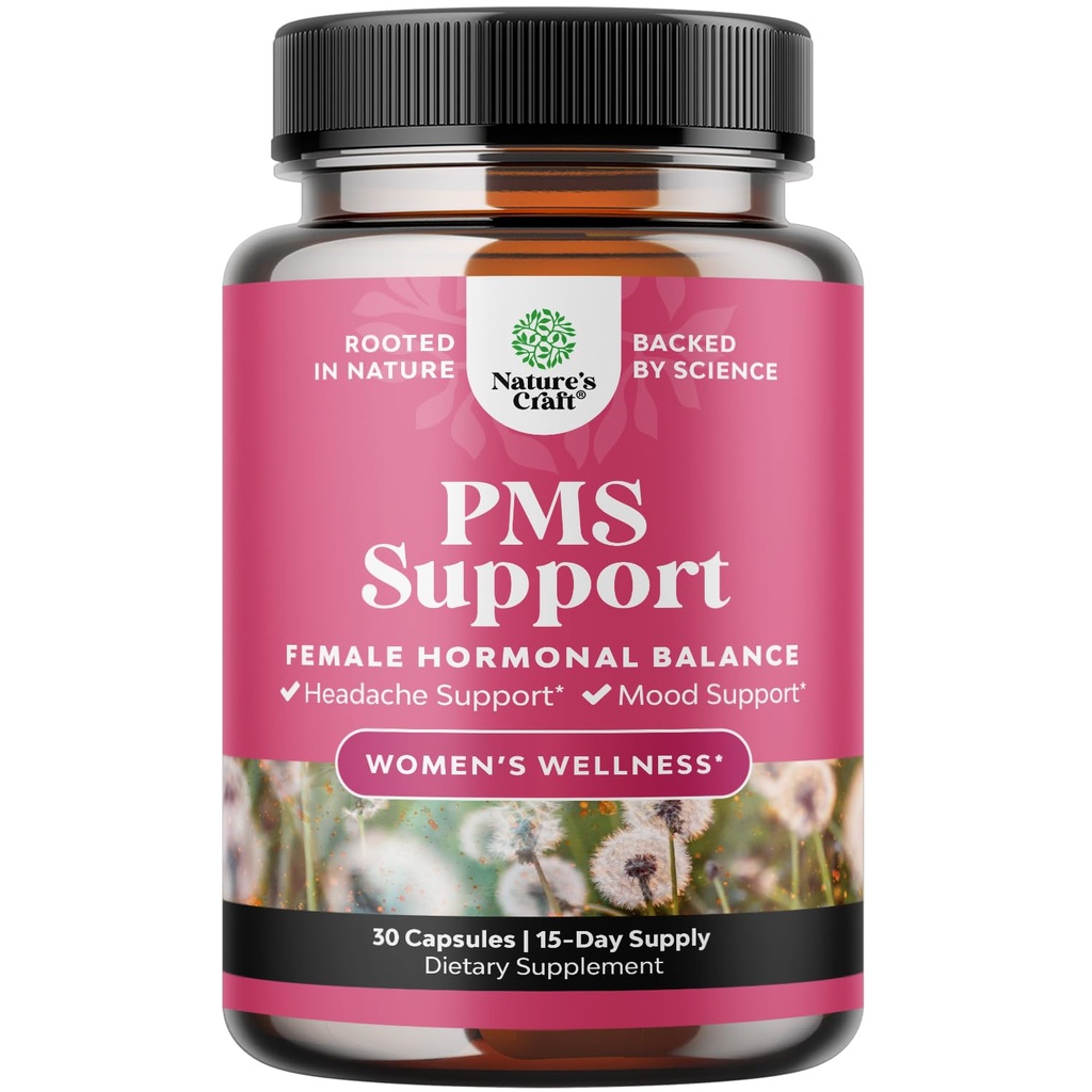 PMS Apoyo Suplemento para Mujeres – Equilibrio hormonal para la enfermedad menstrual de mujeres con DIM, Chasteberry, Cohosh Negro " Ashwagandha - para los calambres del período Ease, Bloating de menopausia, Mood Swing – 30 Ct
