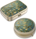 Caja de Pill Funda de Pill con Mirror Retro Caja de Pill Pequeña para Propósito o Bolsillo Caja de Pill o Vitaminas, Aceite de Pesca, Suplementos, Pill Containe Travel Gifts(2PCS)