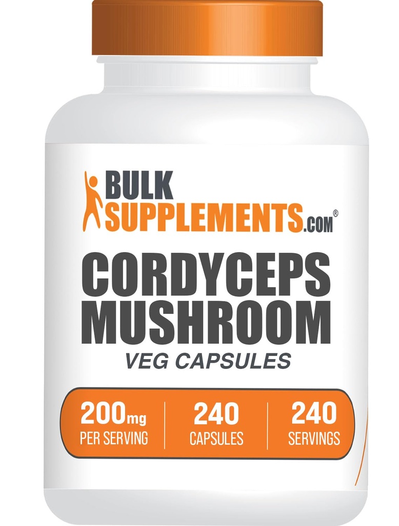BulkSupplements.com Cordyceps Mushroom Capsules - Cordyceps Extract, from Cordyceps Sinensis - Gluten Free, 2000mg Equivalent Serving - 1 cápsula por Serving, 240 Veg Capsules (Pack of 1)