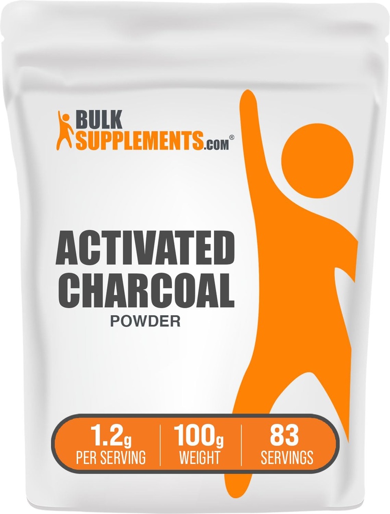 BulkSupplements.com Polvo de carbón activado - de carbón de coco, para blanqueamiento de dientes - Vegan " Gluten Free, 1.2g por ser, 100g (3.5 oz) (Pack of 1)